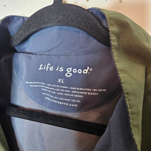 Life Is Good Green Grey Windbreaker Golfer shirt sleeved Pullover sz XL - Picture 4 of 5